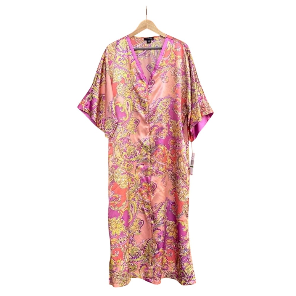 Jones New York Intimates Paisley Swirl Satin Mrs Roper Robe NWT Size Large